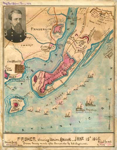 Union attack on Ft Fisher in January 1865 Military Map shows the route the Little Hattie would have taken Union attack on Ft Fisher in January 1865 Military Map shows the route the Little Hattie would have taken