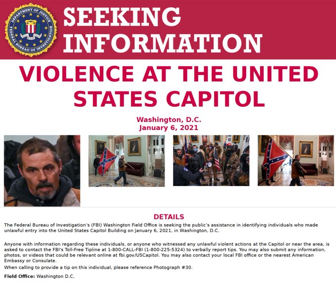 FBI Looking for the man with the Confederate Flag inside the Capito FBI Looking for the man with the Confederate Flag inside the Capito